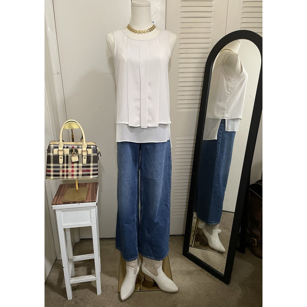 HD in Paris Anthropologie Sleeveless Pleated Sheer Top Size 2 Made In Indonesia - Picture 2 of 8